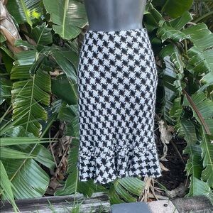 houndstooth, tweed ruffled him pencil skirt with pearl embellishment